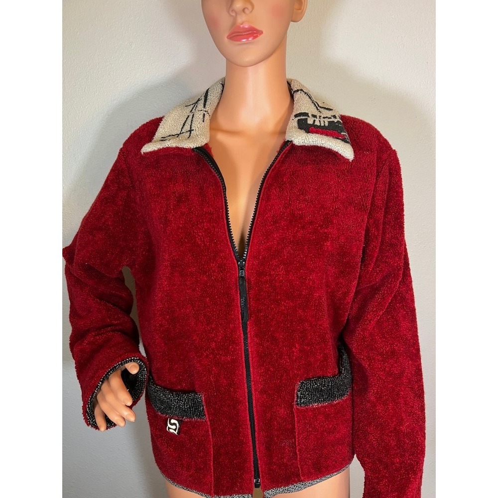 Vintage Red Sherpa Zip Jacket Southwestern Cozy‎ K.D. Spring Artwear Cabincore